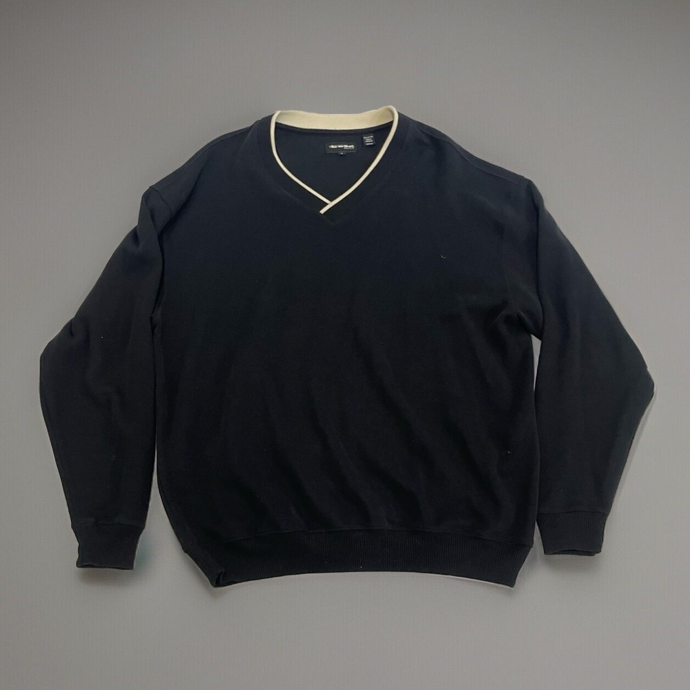 Bolle Golf Mens Black V-Neck Pullover Sweatshirt Cotton Contrast Trim L RN91870